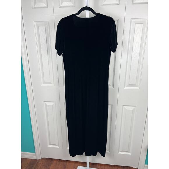VTG 90s Active Black Maxi Velour Velvet Short sleeve Side Slit Dress - Picture 6 of 8